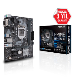 Asus Prime H310M-K R2.0 Lga1151P8 Ddr4 Ses+Glan Dvi Usb3.1 Wi7 W10 Destek Matx
