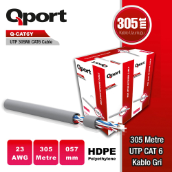 Qport 305 Metre Q-Cat6Y Utp Cat6 23 Awg Pe Gri Ethernet Kablosu