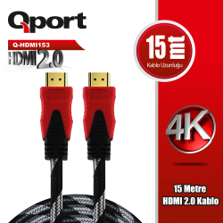 Qport 15 Metre Q-Hdmi153 2.0V 4K 60Hz Altın U&Ccedil;Lu Hdmi Kablo