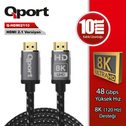 Qport 10 Metre 2.1V 8K Altın U&Ccedil;Lu Hdmi Kablo (Q-Hdmi2110)