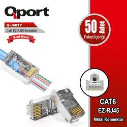 Qport Q-J601Y Cat6 (50&#039;Lik) Ez-Rj45 Metal Yeni Nesil Delikli Konnekt&Ouml;R