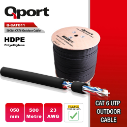 Qport 500 Metre Q-Cato11 Utp Pe Cat6 23 Awg 0,58Mm Outdoor Siyah Ethernet Kablo