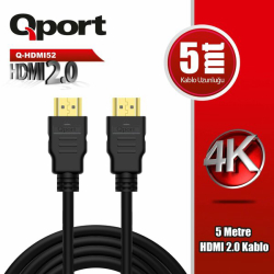 Qport 5 Metre 2.0 4K Altın U&Ccedil;Lu Hdmi Kablo (Q-Hdmi52)
