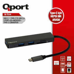 Qport Q-Tu4 Type-C To Usb 3.0 + Sd + Mıcro Sd &Ccedil;Evirici