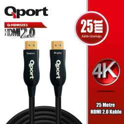 Qport 25 Metre Q-Hdmi253 2.0V 4K 60Hz Altın U&Ccedil;Lu Hdmi Kablo
