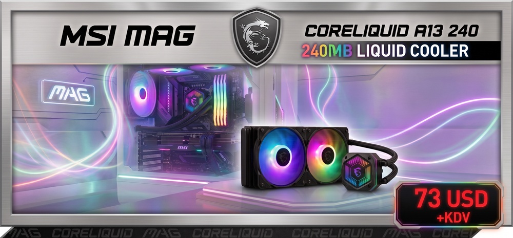 48573 MSI MAG CORELIQUID A13 240 ** 240mm ARGB Sıvı İşlemci Soğutucusu